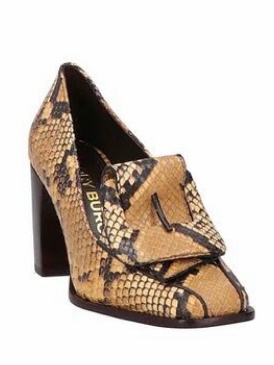 Tory Burch Shoes - Tory Burch Snake-Print Block Heel Loafer in Tan and Black